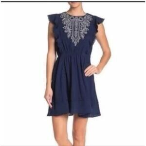 Anthropologie Moon River Blue and White Sleeveless Boho Sundress sz Small